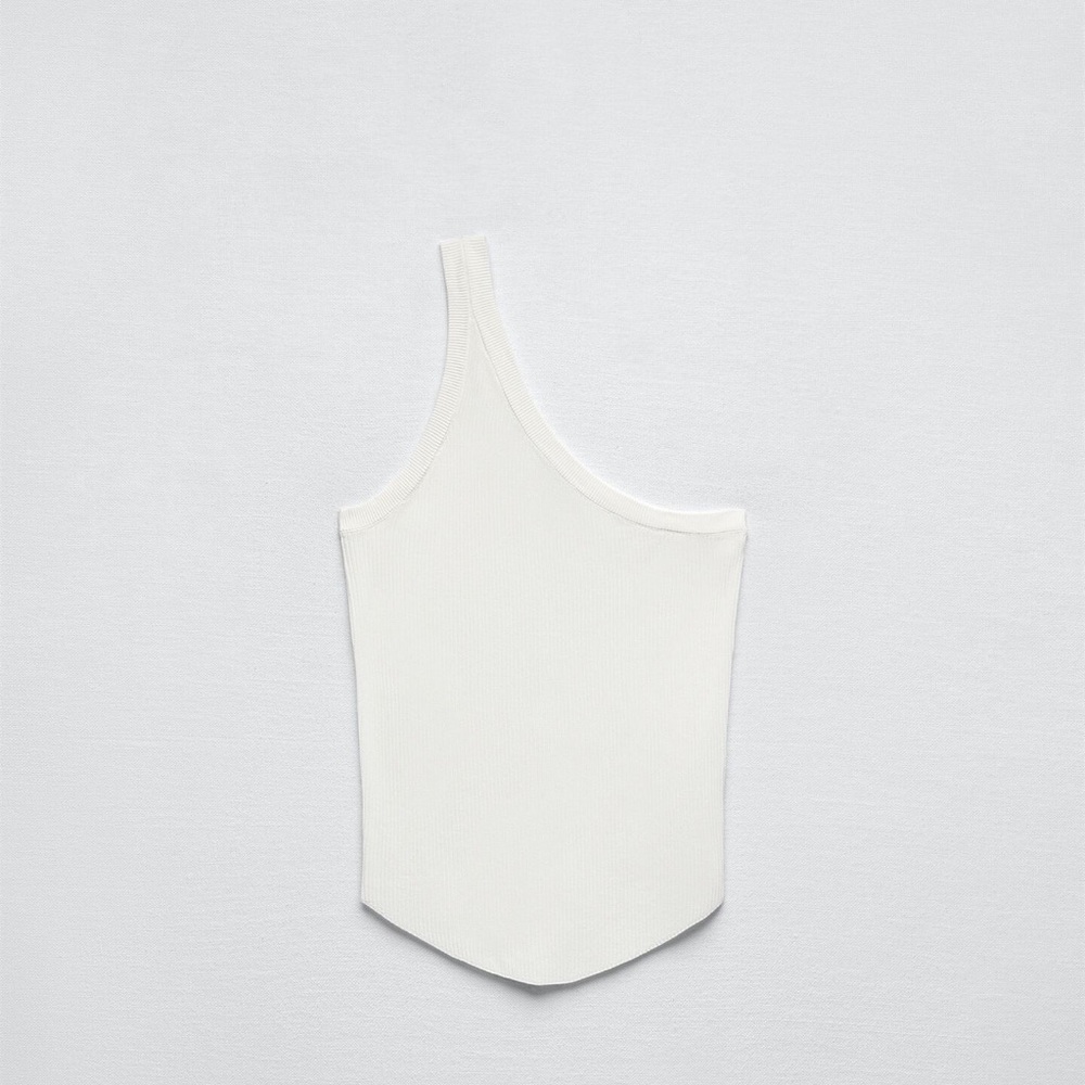 White Asymmetrical Ribbed Top - Picture 1 of 5